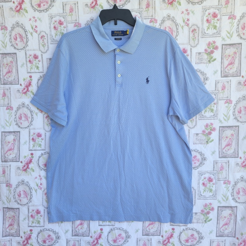 Polo Ralph Lauren Mens Classic Fit‎ Polka Dot Polo Shirt Blue XL Short Sleeve